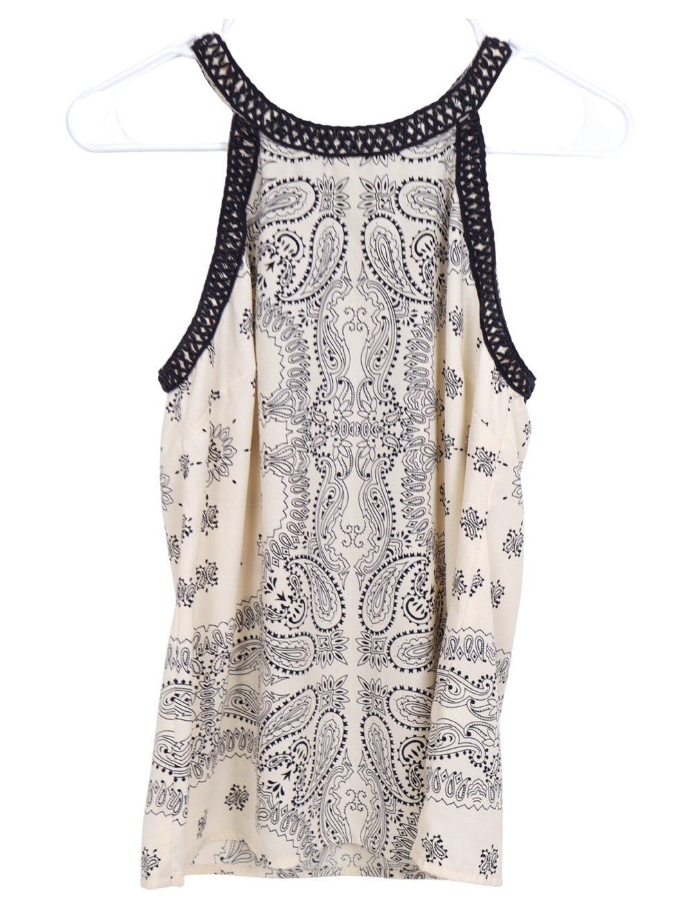 Skies Are Blue Cream Blue Halter Top Medium Sleeveless Floral Boutique